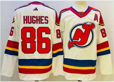 Mens New Jersey Devils #86 Jack Hughes White 2022 Reverse Retro Authentic Jersey